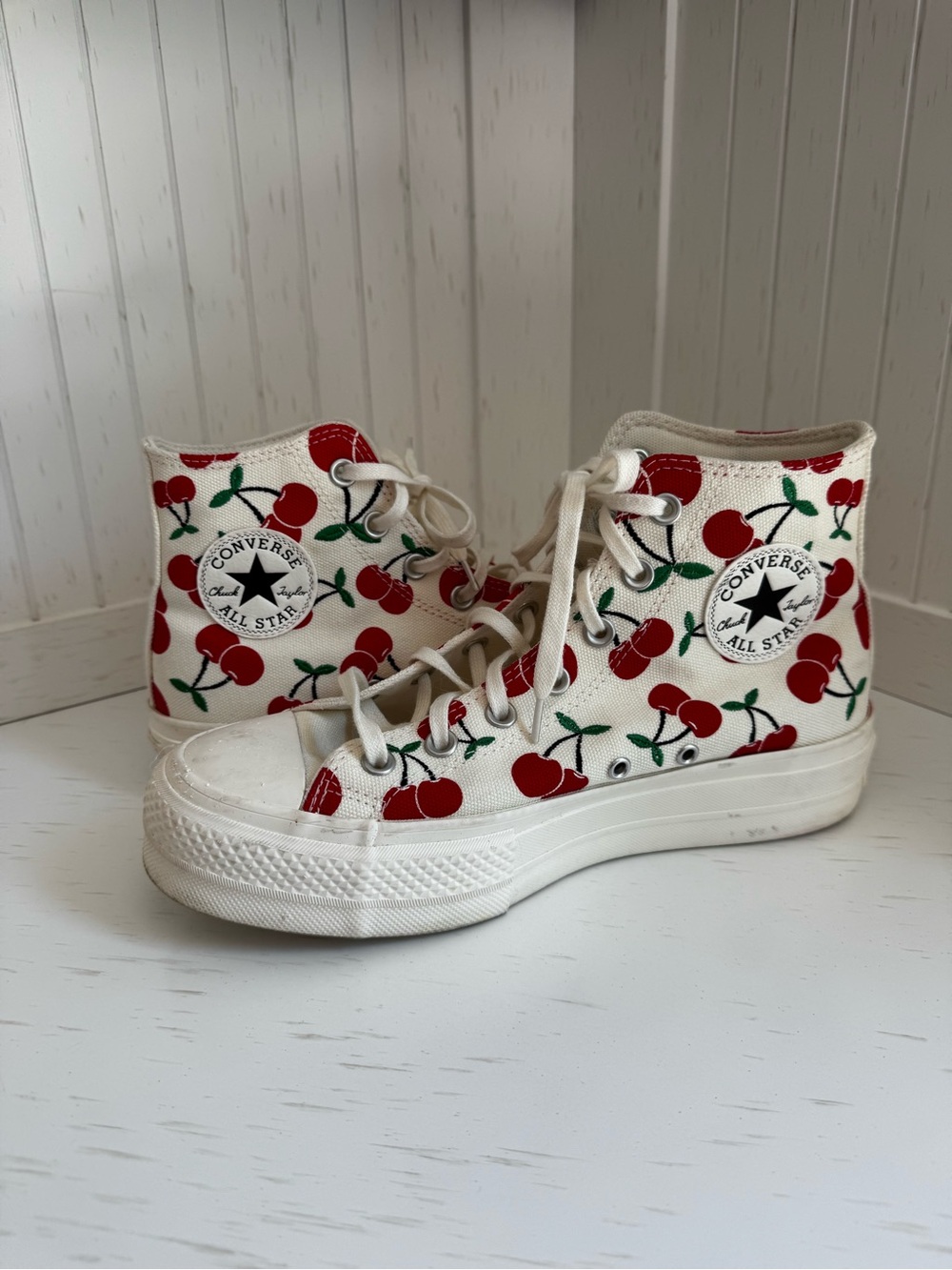 Womens, Converse, All Star, Cherry Print, Chuck Taylor, Platform, Shoes, Size 9